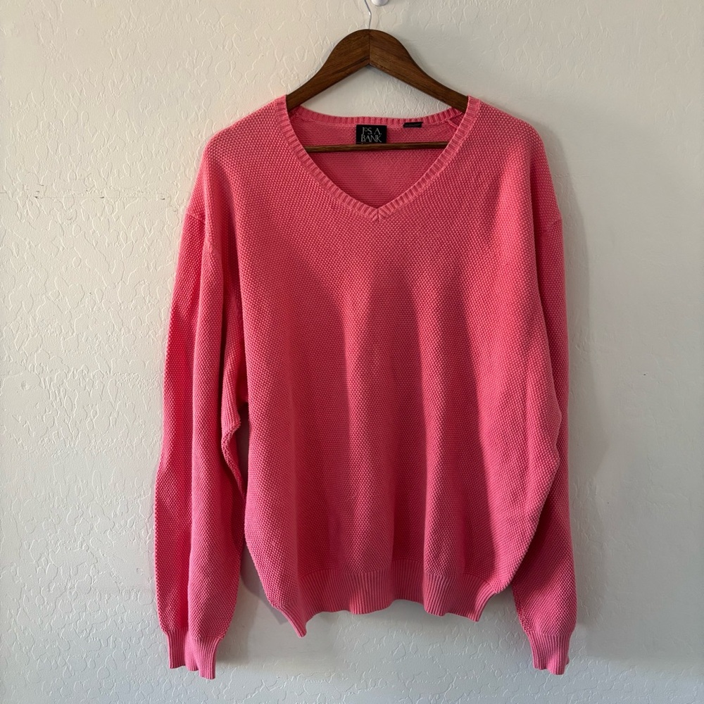 Jos. A. Bank Men’s V-Neck Sweater in Pink Size XL‎ Cotton